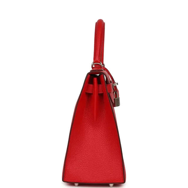 Hermès Special Order (HSS) Kelly Sellier 28 Rouge De Coeur Chevre Mysore Brushed Palladium Hardware in Red Goatskin from Madison Avenue Couture, photo 3 of 9