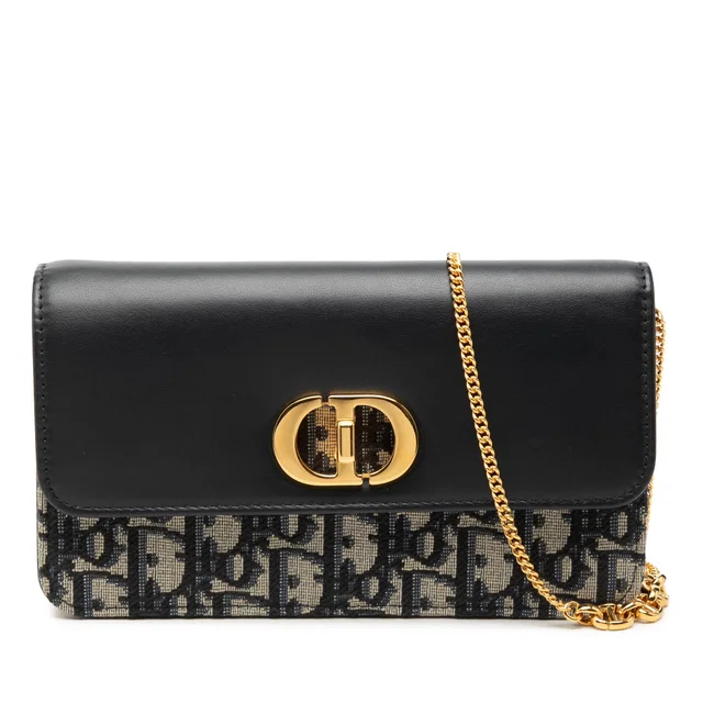 Blue Dior Oblique Jacquard and Calfskin Miss Caro Pouch with Chain Crossbody Bag in Blue Calfskin from Designer Revival
