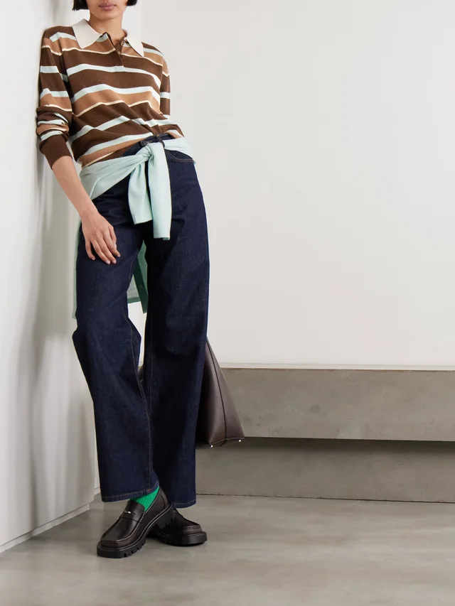 GUEST IN RESIDENCE Cropped striped cashmere polo sweater in Brown, photo 2 of 2 from NET-A-PORTER (Canada)