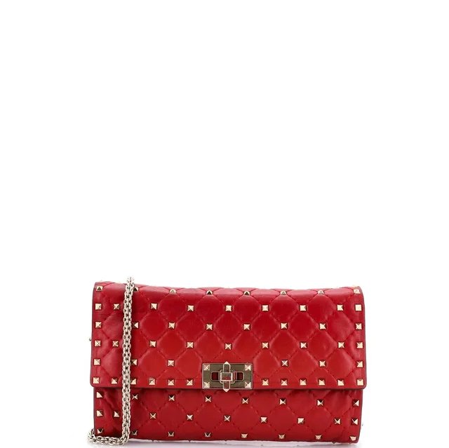Valentino Garavani Rockstud Spike Wallet on Chain Quilted Leather Small in red Leather from Rebag