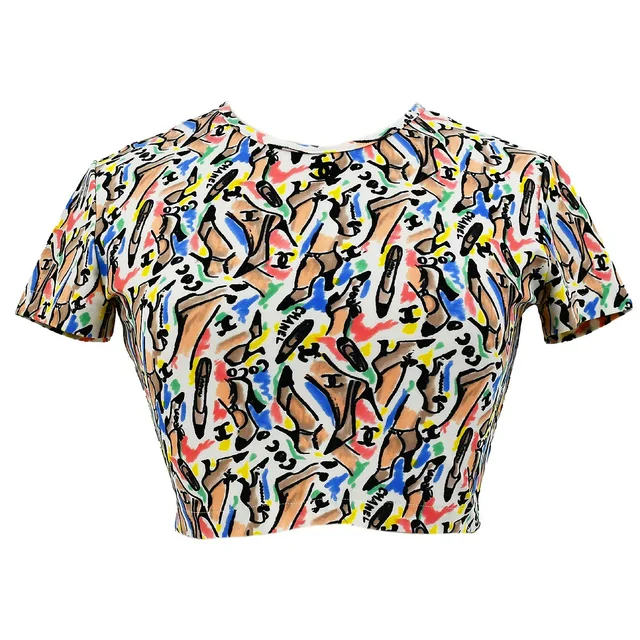 Chanel 1995 spring shoe-print cropped T-shirt #40 in Nylon from AMORE Vintage Tokyo