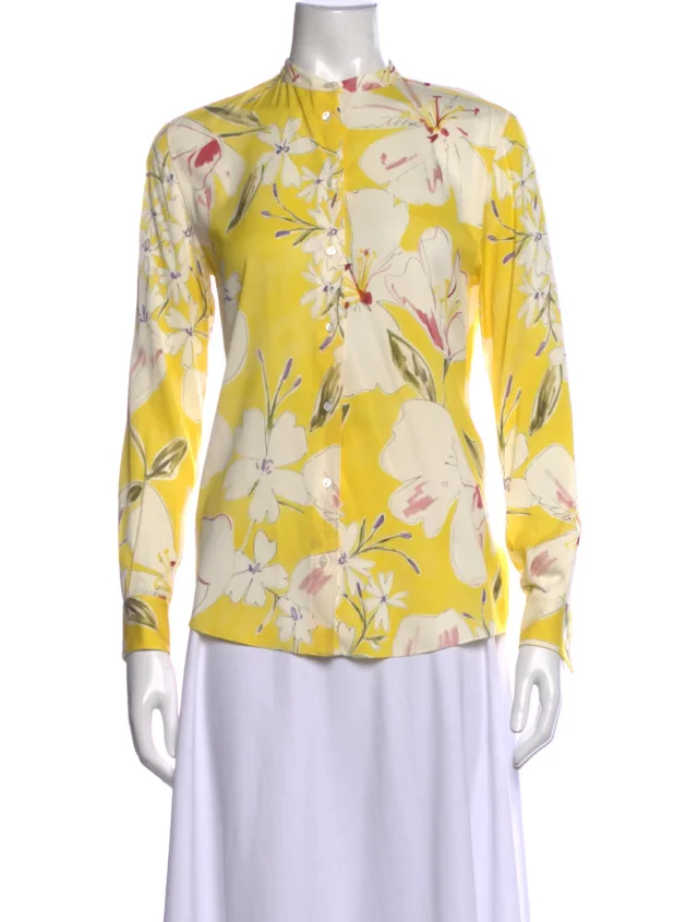 Loro Piana Silk Floral Print Top in yellow Silk from The RealReal