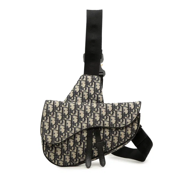 Blue Dior Oblique Canvas Saddle Crossbody in Blue Canvas from Designer Revival