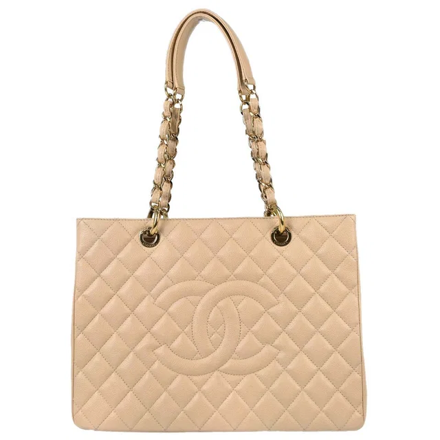 Chanel 2010-2011 Beige Caviar Skin Grand Shopping Tote GST Chain Handbag in Beige Caviar leather from AMORE Vintage Tokyo