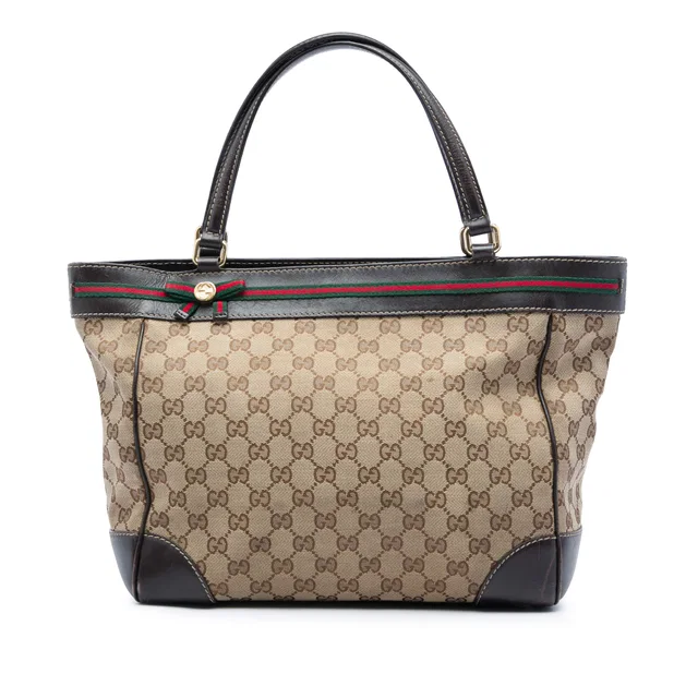 Brown Gucci GG Canvas Web Mayfair Tote in Brown Canvas from Designer Revival