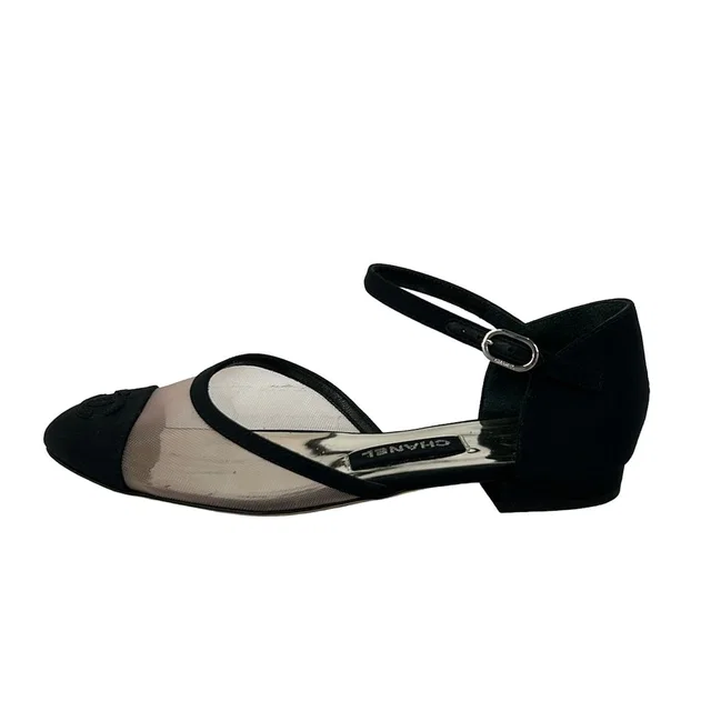 Chanel Flat Shoes Black Clear CC Logo Mesh in Black from The Reluxe