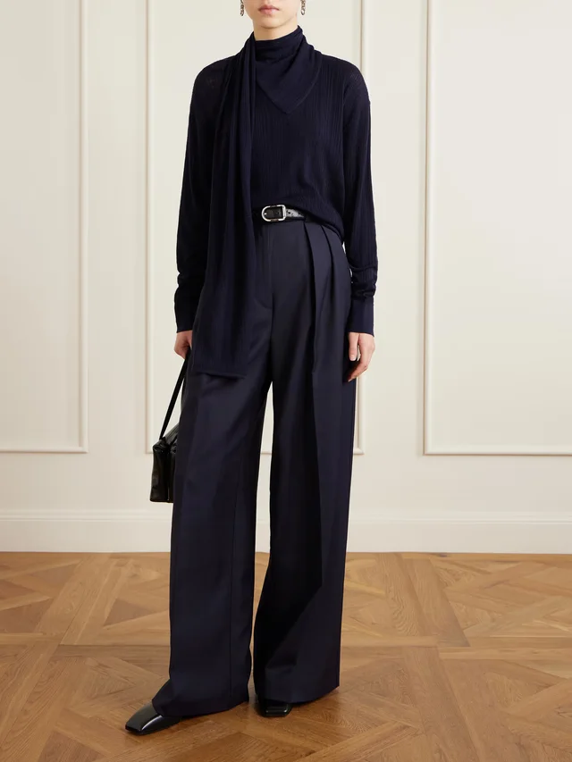 MARIA MCMANUS Scarf-detailed ribbed merino wool sweater in Blue, photo 2 of 2 from NET-A-PORTER (Canada)