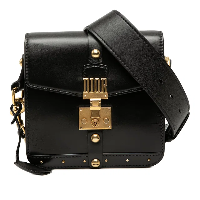 Black Dior Leather DiorAddict Square Flap Crossbody Bag in Black Leather from Designer Revival