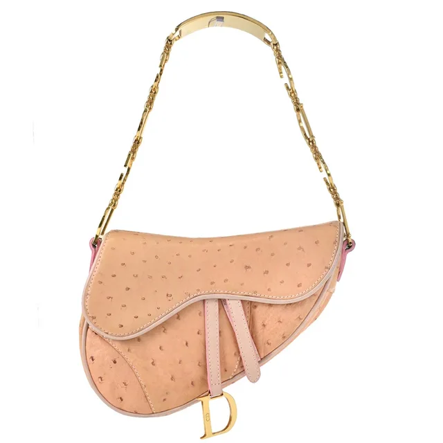 Dior Pink Ostrich Saddle Handbag in Pink Ostrich from AMORE Vintage Tokyo