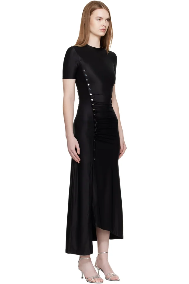 Rabanne Black Draped Midi Dress, photo 2 of 4 from SSENSE
