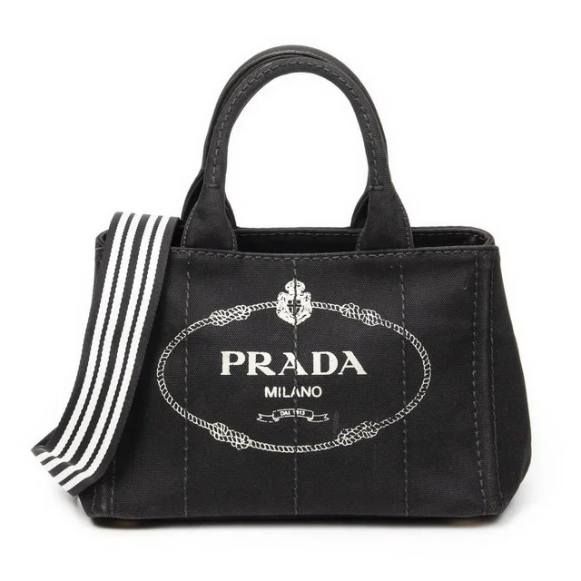 Prada Canapa Small Tote Bag Black Canvas in Black Canvas from The Reluxe