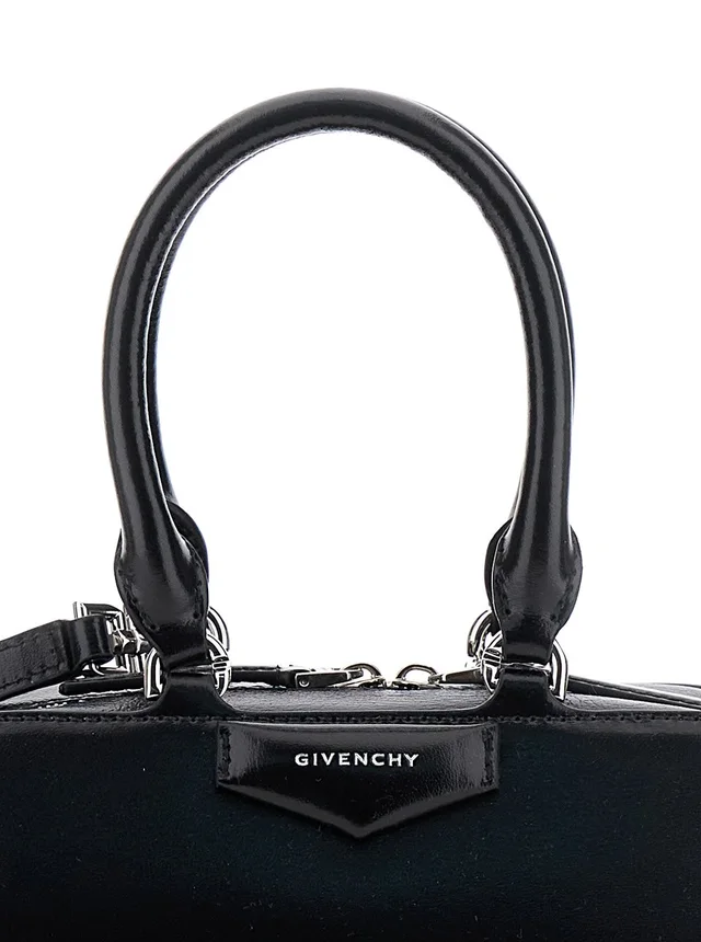 Givenchy 'Antigona East West' Black Mini Handbag with Adjustable and Removable Shoulder Strap and Logo Lettering on the Front in Leather Woman in Black 100% Calf, photo 10 of 14 from Gaudenzi Boutique