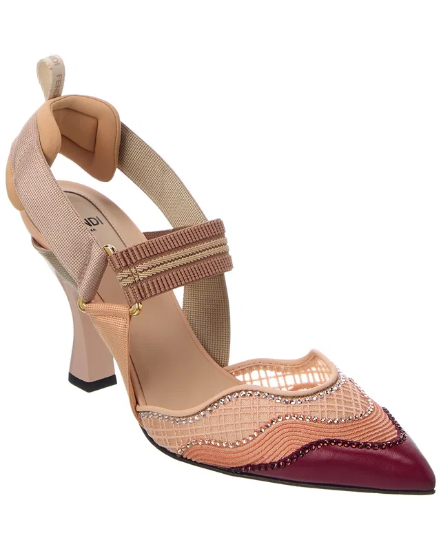 FENDI Iconic Colibri Mesh & Leather Slingback Pump, image 1 of 1 from Rue La La