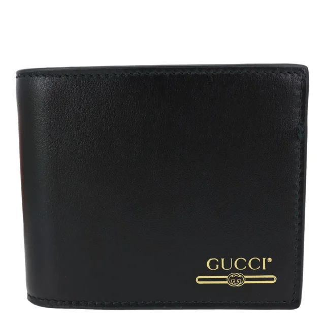 Gucci Logo Print Leather Bifold Men's Wallet Black 547585 in Black Leather from Dallas Designer Handbags