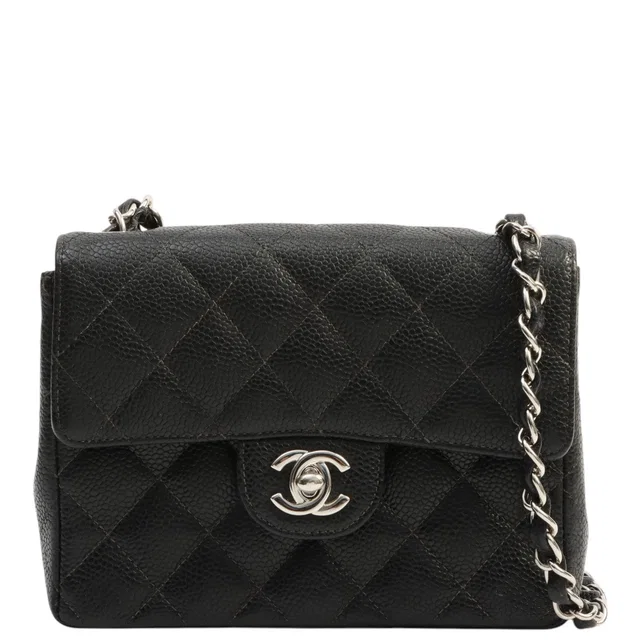 Chanel 2005 Caviar Skin Classic Flap Chain Bag Mini Black in Black Caviar leather from VINTAGE QOO TOKYO