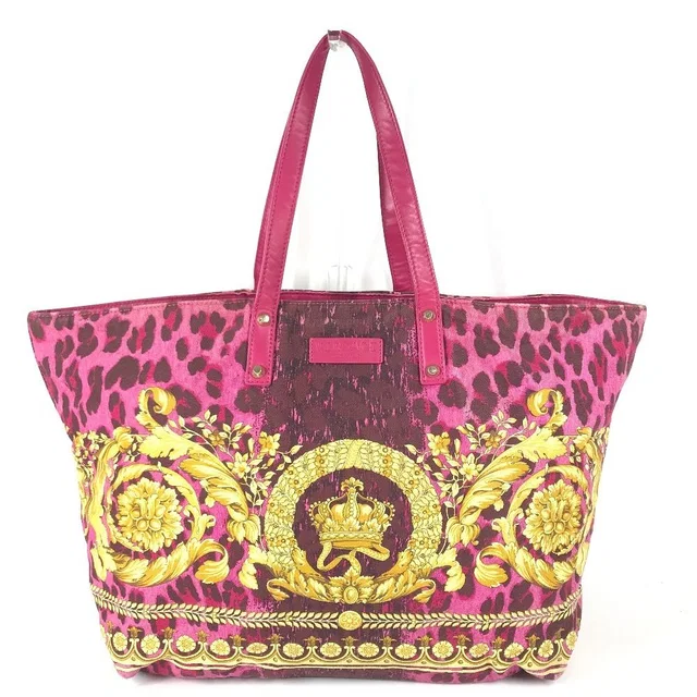 Versace Shoulder Bag Logo All Over Pattern Leather Canvas Pink in Pink Canvas from The Reluxe