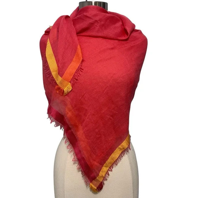 Loro Piana Cashmere Silk Quadrata Rainbow Scarf Pink Gold Fringe Italy Read in gold|pink Silk from Poshmark