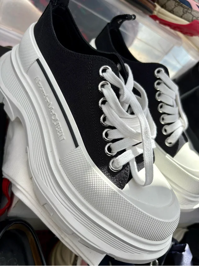 Alexander McQueen Black And White Oversized Platform Sneakers in black|white Canvas from Poshmark
