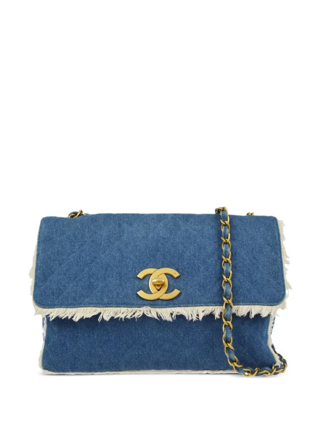 Chanel Pre-Owned 1998 Maxi Single Flap Shoulder Bag | Blue | FARFETCH in Blue Denim from Farfetch, photo 1 of 1