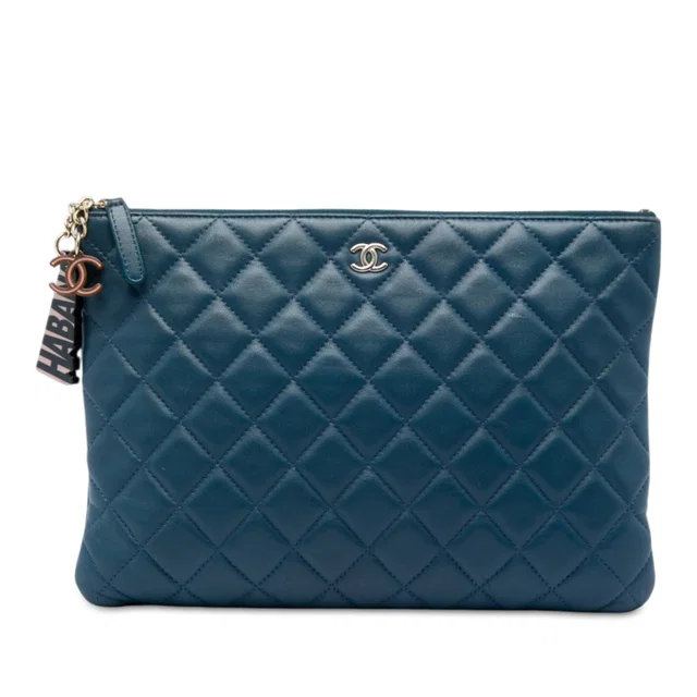 Blue Chanel Medium Quilted Lambskin Cuba La Habana O Case Clutch in Blue Lambskin from Designer Revival