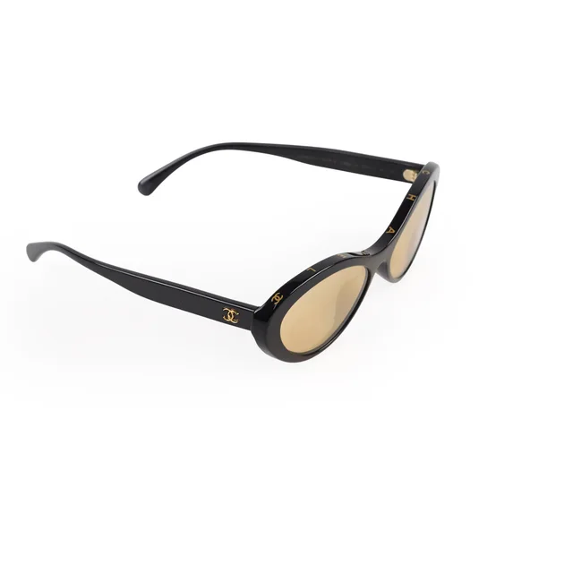 Chanel Oval Acetate Cat Eye Sunglasses Black in Black from The Purse Affair