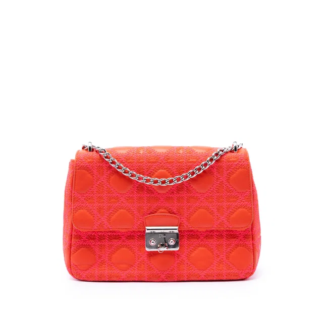 Orange Dior Medium Embroidered Lambskin Cannage Miss Dior Flap Shoulder Bag in Orange Lambskin from Designer Revival