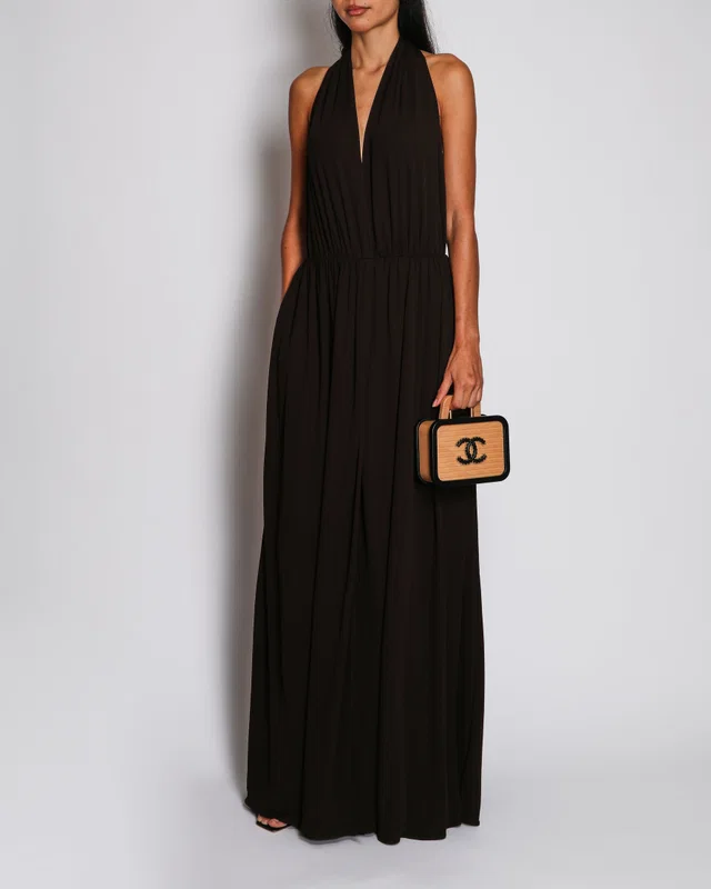 The Row Brown Pharao Gathered Jersey Crepe Gown with Open Back and Crossover Rear Straps Size UK 6 in Brown from Sellier