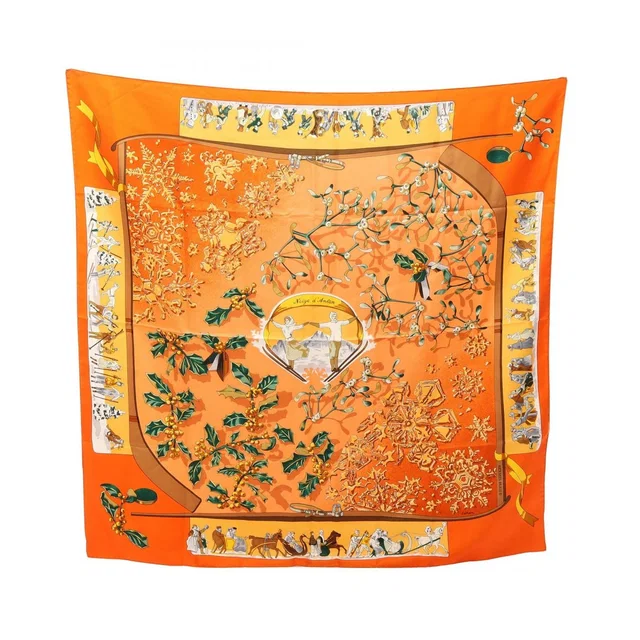 Hermès Scarf Carre 90 Neige D'antan Orange Silk in Orange Silk from The Reluxe