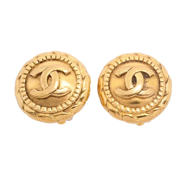 Chanel Earrings Vintage CC Logo Round Circle Gold Plated in Gold from The Reluxe