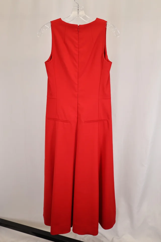 Akris Sleeveless Pleated Midi Dress in Red Cotton in Red, photo 6 of 6 from ShopSimon