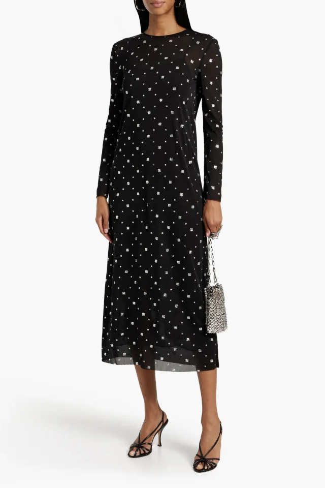 Tibi Glittered Mesh Cutout Midi Dress in Black, photo 2 of 4 from THE OUTNET