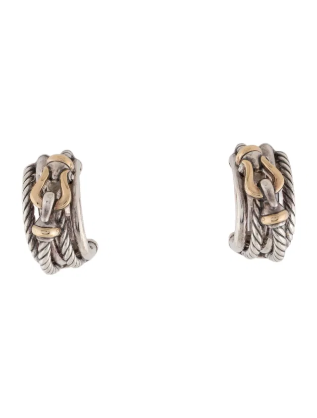 David Yurman Two-Tone DY Crossover Buckle Shrimp Earrings in multicolor from The RealReal
