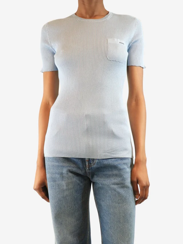 Prada Light blue silk crewneck top - size UK 8 in Blue Silk from Sign of the Times
