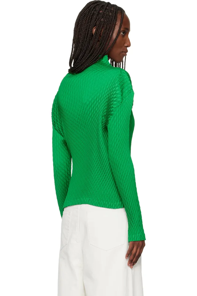 ISSEY MIYAKE Green Sleek Pleats Turtleneck, photo 3 of 4 from SSENSE