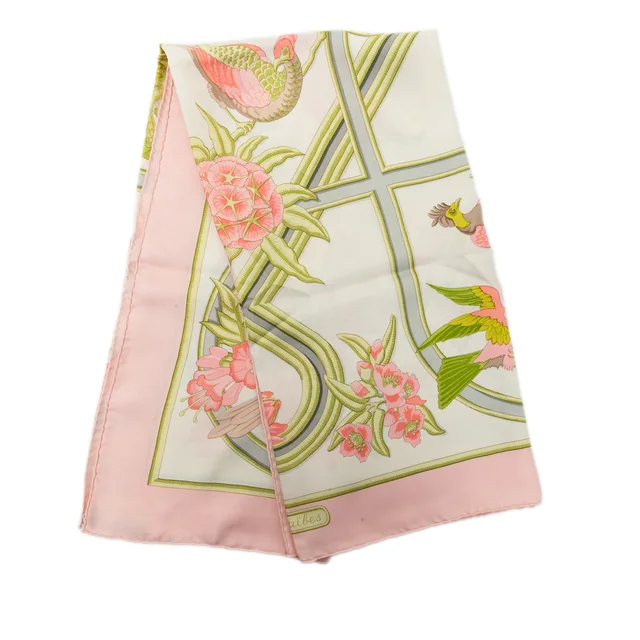 White Hermès Caraibes Silk Scarf 90 Scarves in White Silk from Designer Revival