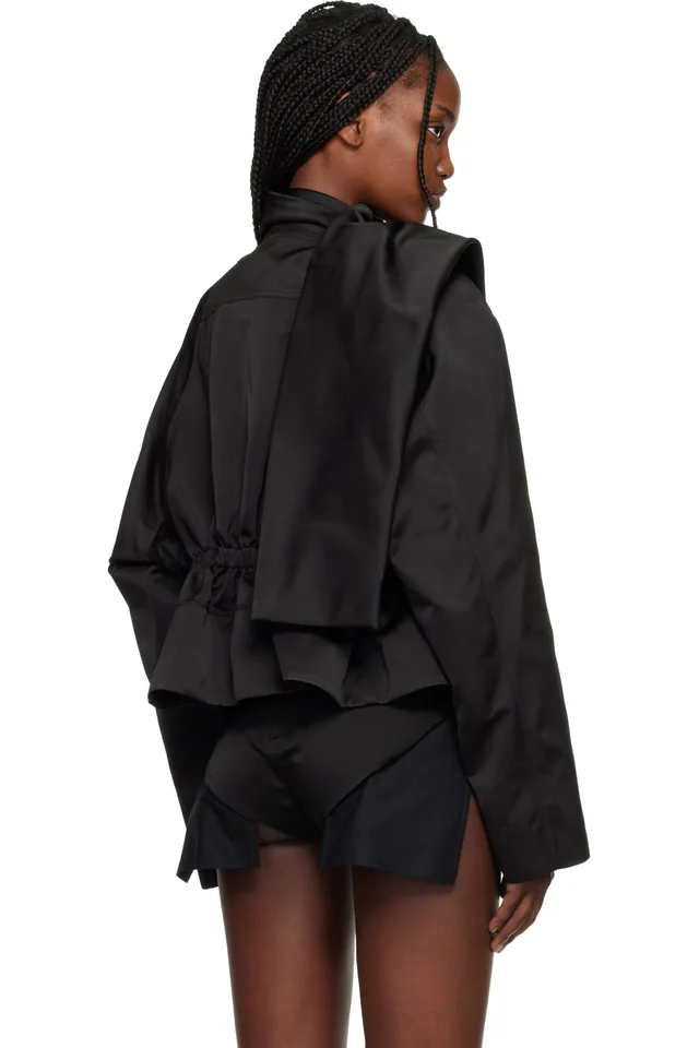 Rick Owens Black Temple Cropped Scarf Flight Jacket, photo 3 of 4 from SSENSE