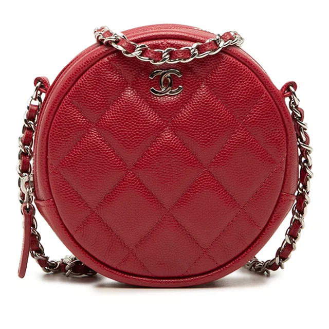 Red Chanel Quilted Caviar Round Clutch With Chain Crossbody Bag in Red Caviar leather from Designer Revival