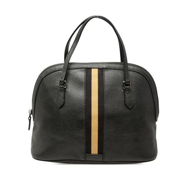 Black Gucci Medium Calfskin Web Dome Satchel in Black Calfskin from Designer Revival