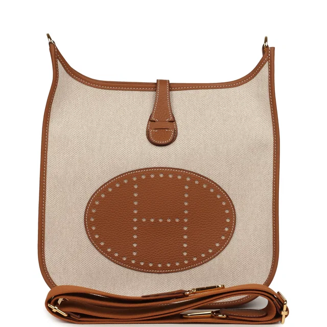Hermès Evelyne III PM Gold Clemence and Ecru Toile H Canvas Gold Hardware in Gold Clemence leather from Madison Avenue Couture