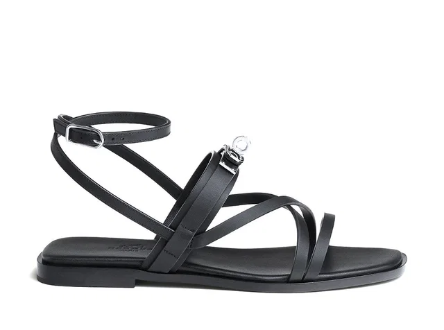 Hermès Black Leather June Sandals 37,5 in Black Leather from HEWI