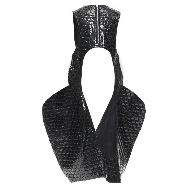 Comme des Garcons black PVC bubble quilted cut out dress in black, photo 5 of 6 from ShopSimon