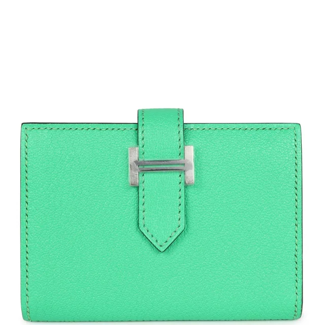 Hermès Bearn Card Holder Vert Comics Chevre Mysore Palladium Hardware in Green Goatskin from Madison Avenue Couture