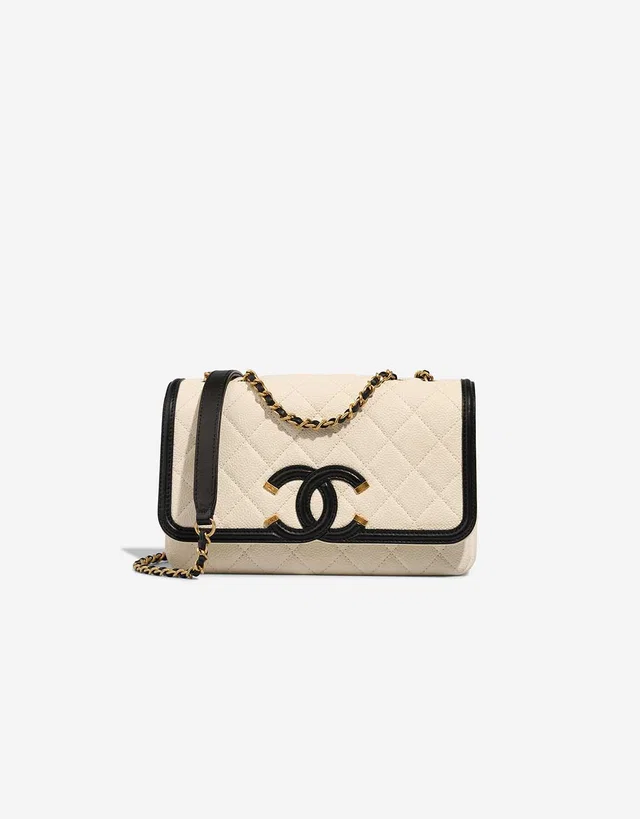 Chanel Filigree Small Flap Bag Caviar White / Black in Black, Multicolour, White Caviar leather from SACLÀB