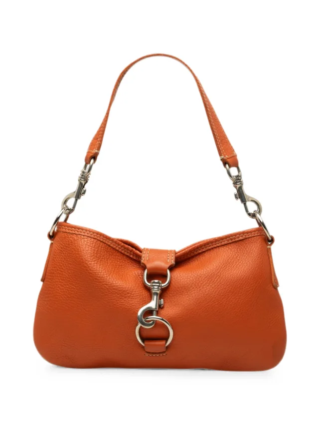 Miu Miu Pre-Owned 1993-2000 Grained Leather Shoulder Bag | Orange | FARFETCH in Orange Caviar leather from Farfetch