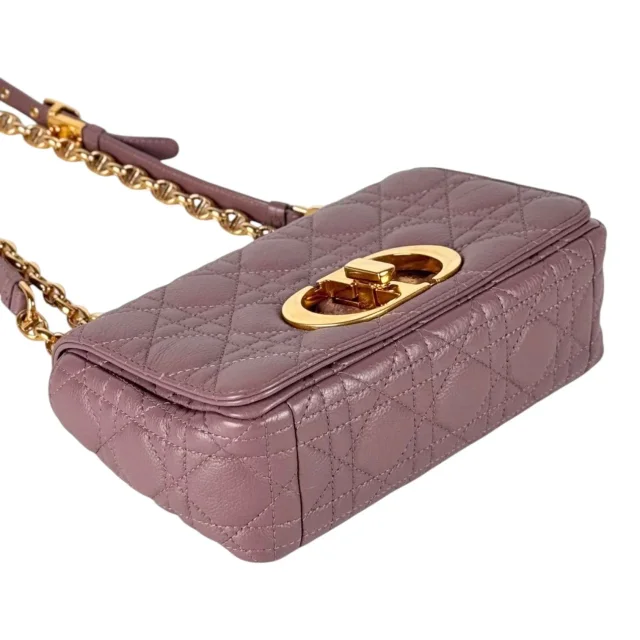 Dior Small Purple/Pink Tone Caro Leather Bag with Chain Strap in Pink Leather from Luxury Promise, photo 7 of 7