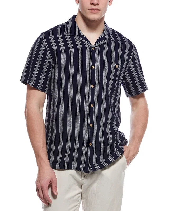 WEATHERPROOF VINTAGE Linen-Blend Vertical Stripe Shirt, image 1 of 1 from Gilt