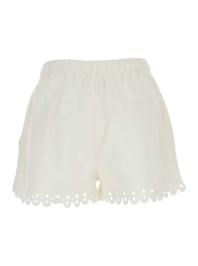 MARANT ETOILE Balyme White Shorts with Elastic Waist and Drawstring and Scalloped Hem in Cotton for Women in White 100% Cotton, photo 3 of 6 from Gaudenzi Boutique