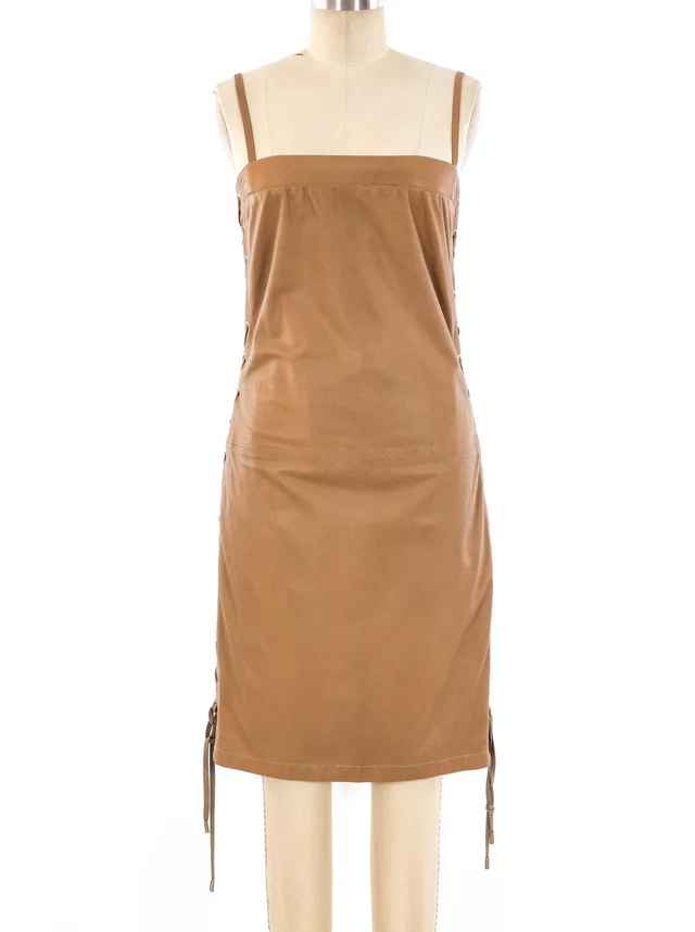 Gucci Lace Up Leather Dress in Leather from Arcade Vintage
