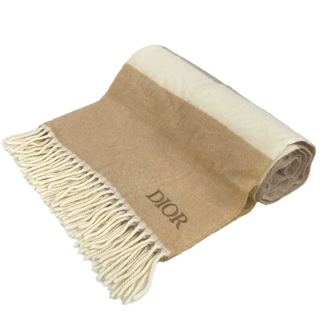 Dior Shawl Beige Ivory Light Brown Wool Alpaca Scarf in Brown Wool from The Reluxe