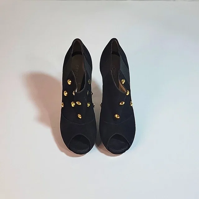 Fendi Black Suede Leather Ankle Platform Pumps Size 36 in black|gold Suede from Poshmark